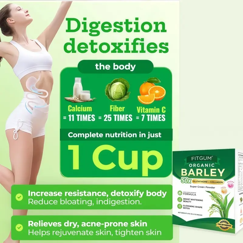 fitgum organic barley 50x glutathione Fitgum Organic Barley 50X Super Green Powder With Glutathione and Collagen  Natural Barely Juice Mix Wellness Drink