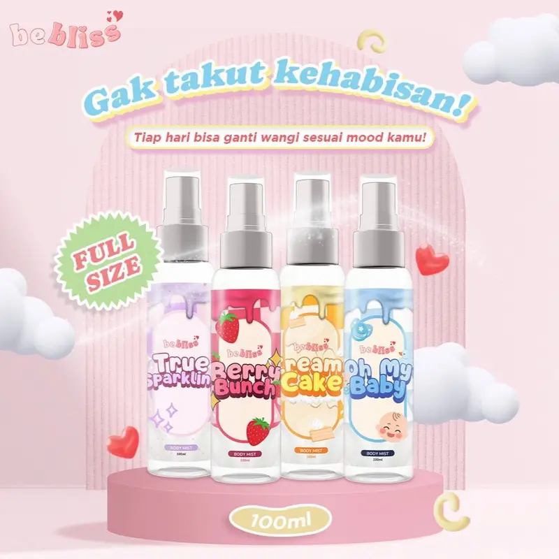 BEBLISS Bundling BodyMist Parfume 400ml Spray Get 4pcs Perfume Tubuh Wangi Tahan Lama BPOM 2