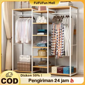 FU Gantungan baju kayu multifungsi gantungan baju tanpa kotak  gantungan baju terbuka  gantungan baju berdiri di lantai  gantungan baju 5 lapis  tidak termasuk kain Pendahuluan dan kenyamanan Besi Penyimpanan
