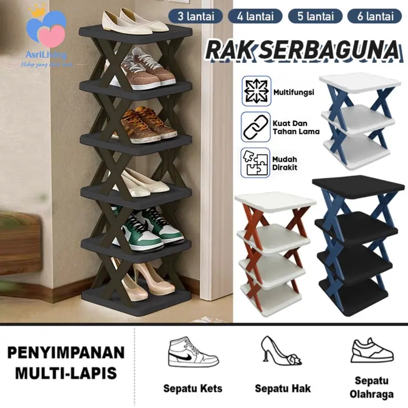 Rak Sepatu Plastik Model Silang 6 Susun Serbaguna untuk Sepatu dan Buku COD Rak sepatu X tempat rak sepatu susun rak sendal tempat sendal rak serbaguna plastic 0