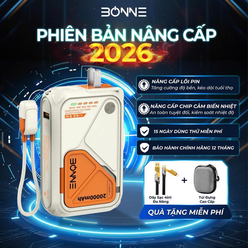     BONNE MN   Tặng Túi Đựng Cao Cấp & Dây Sạc 4in1 - Sạc Dự Phòng Bonne TECHNOLOGIQUE BP08 10.000mAh 20.000mAh Không Dây Kiêm Củ Sạc Nhanh Bảo Hành 12 Tháng 