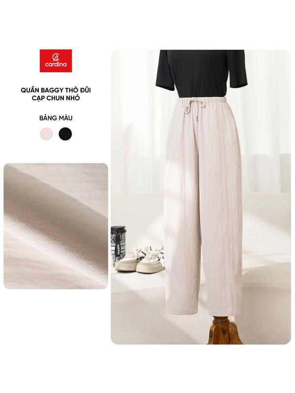 Quần baggy nữ CARDINA vải thô đũi cạp chun nhỏ 5QDT33