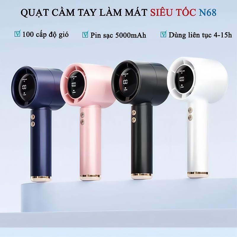  Ngôi Nhà Nữ Thần Quạt cầm tay N68 mini 5000mAh di động có thể sạc gió mạnh 100 tốc độ turbo phản lực màn hình hiển thị pin tặng dây đeo 