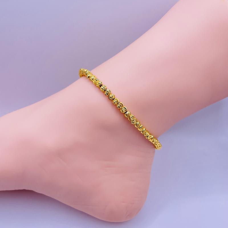 Lắc chân titan hột bi 3 li, Vòng đeo chân chất liệu titan không phai không rỉ màu vàng, trangsucmoiluatuoi.RIN