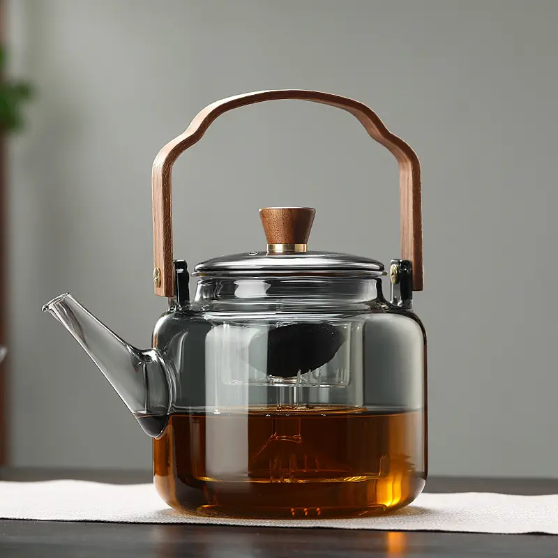 1200ML Ấm trà thủy tinh màu xám kèm bình pha trà, Ấm trà trong suốt chịu nhiệt có tay cầm, ấm trà hoa