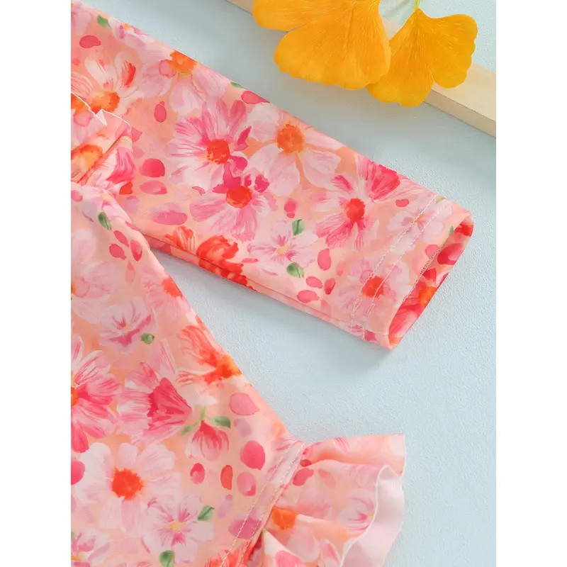 Đồ Bơi Trẻ Em Và Bé Gái Mới Biết Đi, 6, 12, 18, 24 Tháng, 2T, 3T, 4T, Áo Tắm Dài Tay, Cổ Thuyền Viên, In Hoa, Bộ Đồ Tắm Mùa Hè, Đồ Đi Biển 7