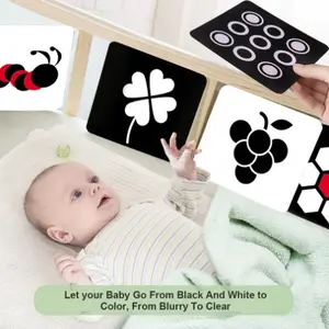 Mainan Kartu Stimulasi Visual untuk Bayi 0-36 Bulan Kartu Flash Bayi Hitam Putih dan Kontras Tinggi