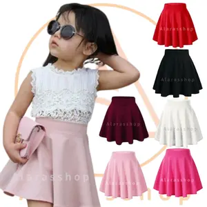 Rok Mini Anak Korea Cewek Nyaman Balita Polos Fashion Biru Abu Pink Hitam Merah Putih Wanita Bayi Anak-Anak Perempuan