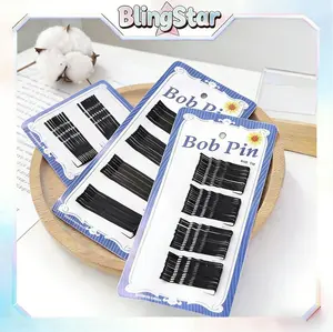 BlingStar JEPIT LIDI KOREA C112 Bob Pin Ujung Bulat Hitam Anti Slip Cocok untuk Sanggul & Konde Ukuran Kecil 4Cm Isi 60 Pcs & Besar 5Cm Isi 36 Pcs  Kulit Clips Kepang Penjepit