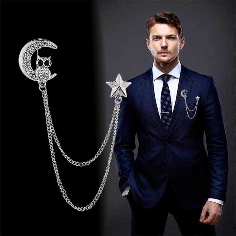 Ghim Cài Ve Áo Thanh Lịch Cho Nam, Huy Hiệu Có Dây Xích, Trâm Cài Hình Cú Cho Bộ Đồ, Tuxedo, Ngôi Sao, Mặt Trăng, Ramadan, Corsage, Cổ Áo 2