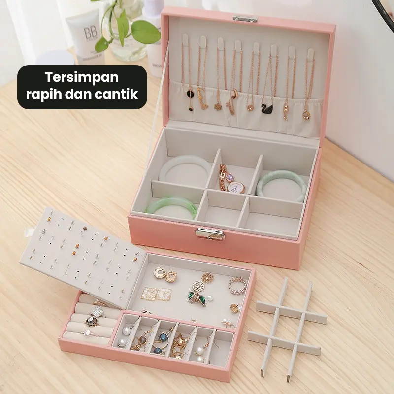 Dejavu Kotak Perhiasan Jewelry Box Display 2 Layer Storage Box Organizer Kalung Makeup Box Cincin Gelang Anting Jam Tangan Tempat Penyimpanan Travel HDK310 2