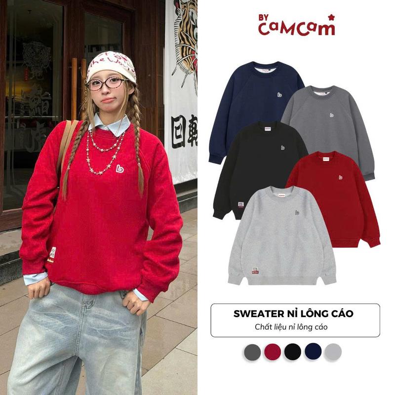 Áo Sweater Nỉ LÔNG CÁO BASIC Bycamcam Dày Dặn Logo Thêu Basic Nam Nữ Top