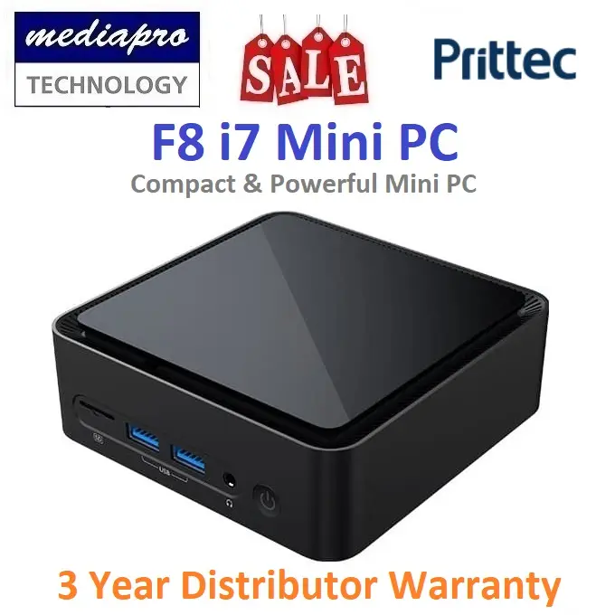 PRITTEC F8 i7 Compact & Powerful Mini PC , Intel i7-13620H CPU, 16GB DDR4, 512GB M.2 SSD, Windows11 Pro - 3 Year Local Distributor Warranty
