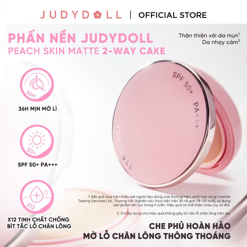 NEW JUDYDOLL Phấn Nền Che Phủ Mịn Mờ Lì Không Bít Tắc Lỗ Chân Lông Peach Skin Matte 2-Way Cake 9g