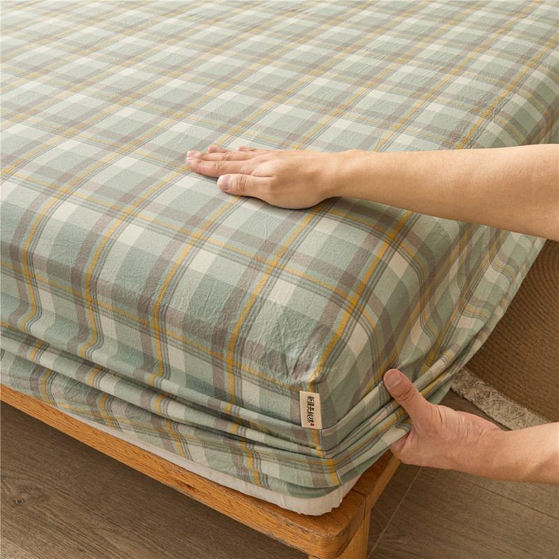 Product Introduction of Cotton Plaid Fitted Sheet Japanese Striped Plaid Cotton Non-Slip Bedspread Washed Cotton Student Fitted Sheet 3 In1 Mattress Cover Protective Cover 36