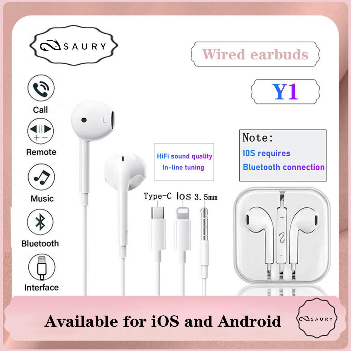 SAURY Y1 Headphones Untuk iPhone 14 15 Wired Bluetooth Earphones 13 12 11 Pro ax XR 7 8 6 6s Plus Type-C In-Ear Stereo Earbuds HiFi Sound Quality SAURY Y1 Headphones Untuk iPhone 14 15 Wired Bluetooth Earphones 13 12 11 Pro ax XR 7 8 6 6s Plus Type-C In-Ear Stereo Earbuds HiFi Sound Quality