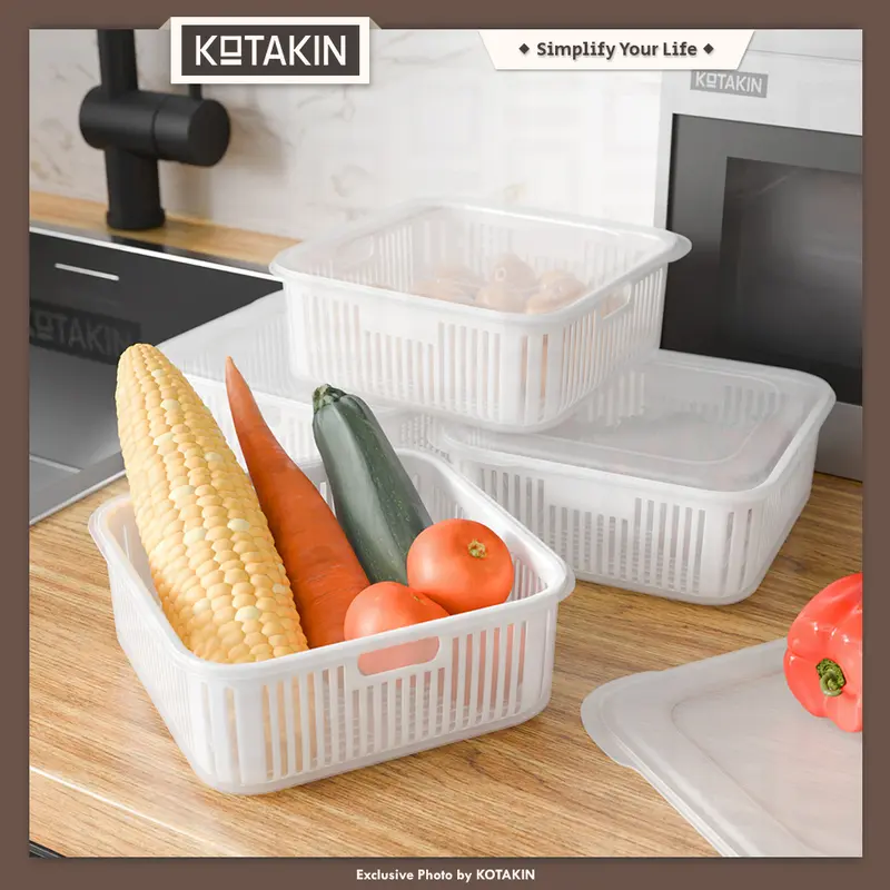 Tempat Sayur Kotak Penyimpanan Buah Saringan Tirisan Cucian Sayur Box Storage Kulkas Serbaguna 2