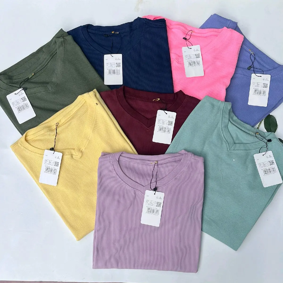 Kaos Rajutan V-Neck Lengan Pendek Wanita Polos Gaya Korea Untuk Wanita Atasan