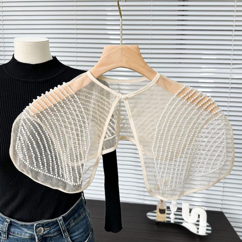 Cổ Áo Ren Nữ Thêu Organza, Thời Trang, Cổ Áo Giả, Khăn Choàng Buộc Dây Khăn Choàng Dingzhu, Cổ Áo Váy, Trang Trí Áo Cánh