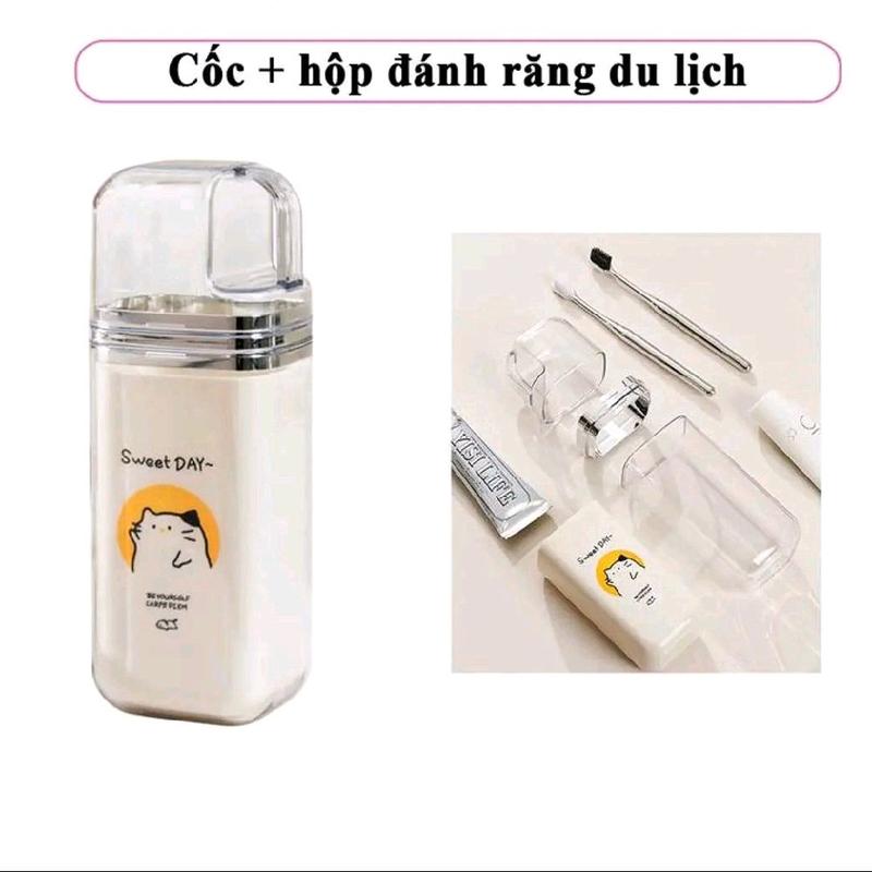 SweetDAY Hộp đựng bàn chải đánh răng du lịch 3 trong 1 ABS PP PET nhỏ gọn tiện lợi cho việc mang đi Nhà Tắm ecoco kem đựng hộp đựng bàn chải 7x5.2x20.7cm nắp đậy, giao hình ngẫu nhiên
