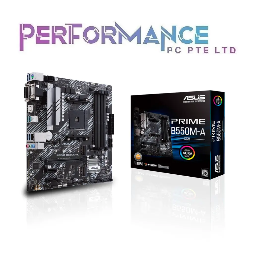 ASUS PRIME B550M-A/CSM AMD B550 (Ryzen AM4) micro ATX motherboard with dual M.2, PCIe 4.0, 1 Gb Ethernet, HDMI/D-Sub/DVI, SATA 6 Gbps, USB 3.2 Gen 2 Type-A (3 YEARS WARRANTY BY AVERTEK ENTERPRISES PTE LTD)