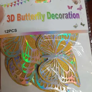 12pcs Stiker Dinding Desain Kupu-Kupu  3D Untuk Dekorasi Pesta Pernikahan Butterfly/ Topper cake Akrilik Bronzing Sisipan topper