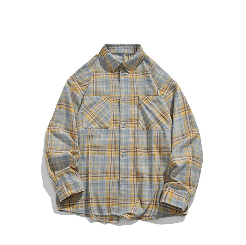 Dark Icon Kemeja Flanel Kotak-kotak Pria Wanita Musim Gugur Kancing Kemeja Pria Kasual Lengan Panjang Pakaian Unisex 3 Warna