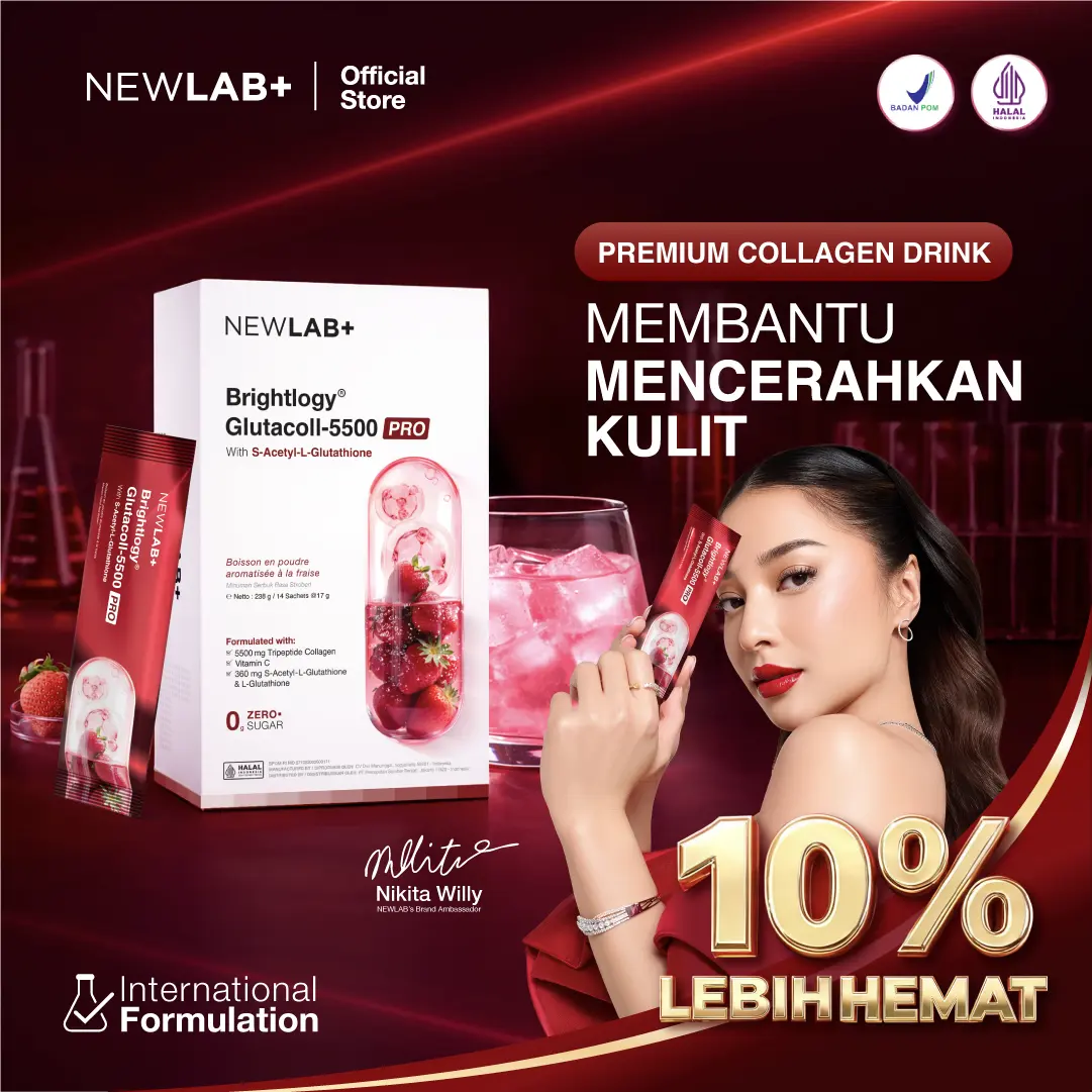 NEWLAB Brightlogy GlutaColl-5500 - PRO| Collagen Glutathione Drink | 13X Efektif Kulit Cerah & Sehat | S-Acetyl-L-Glutathione|Efektif Memutihkan - Shop