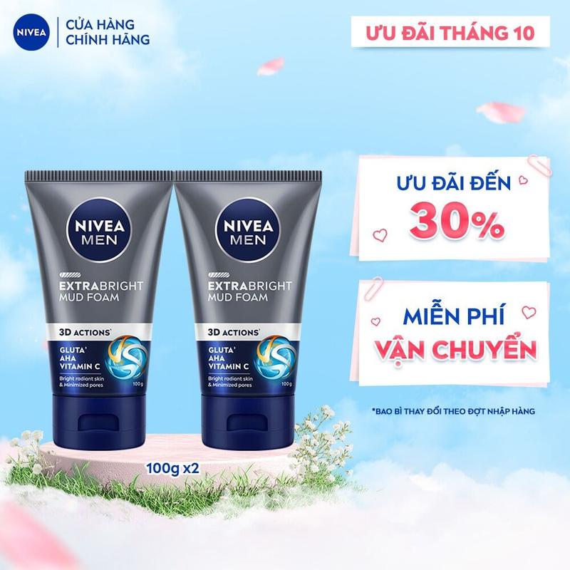 Bộ 2 Sữa Rửa Mặt NIVEA MEN Extra Bright Bùn Khoáng | Sáng Da (100 g) - 81775x2