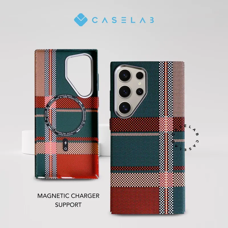CASELAB - PIXEL CARBON MOUNTAIN TARTAN BRITISH DESIGN CASE MAGNETIC SMSG COMPATIBLE FOR S25 ULTRA S25 PLUS S25 S24 ULTRA S24 PLUS S24 S 24 S23 ULTRA S23 PLUS S23 S 23 HARDCASE PC PIXEL DESIGN CASING PELINDUNG HANDPHONE Bumper Blue 2