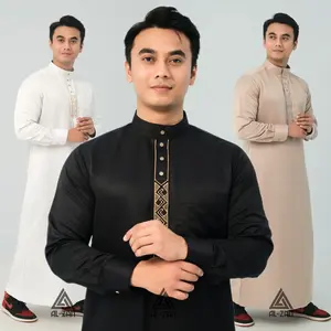 jubah pria muslim slimfit jubah gamis pria lengan panjang Bordir busana muslim baju jubah muslim Katun Toyobo Manset Dewasa Hitam Putih Arab