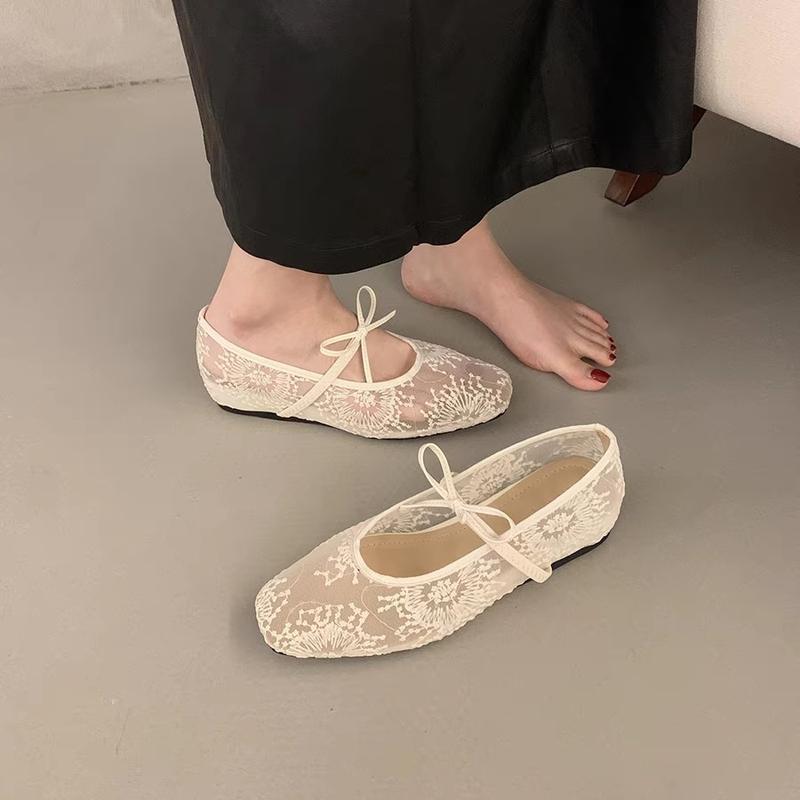 (Lùi 1 sz) Giày Nữ Búp Bê Đế Bệt  Vải Ren Thắt Nơ Phong Cách Nhẹ Nhàng  Nữ Tính  Mã 076