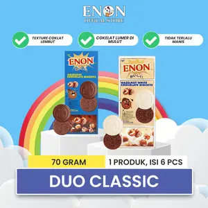 [PAKET - Duo Crunchy Choco isi 2pcs]  ENON Chocolate Biscuit 70gr | Biskuit Coklat Premium | Variasi Cream & Choco | Snack Viral
