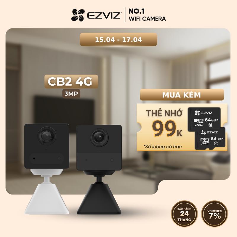 Camera Không Dây CB2 3MP (2K) EZVIZ, Sim 4G, Đế Nam Châm, Góc Cố Định Pin Sử Dụng liên tục 48H, Phát Hiện Chuyển Động Của Người, Đàm Thoại 2 Chiều, Tầm Nhìn Ban Đêm Bằng Hồng Ngoại Pin Sạc 2.000mAh