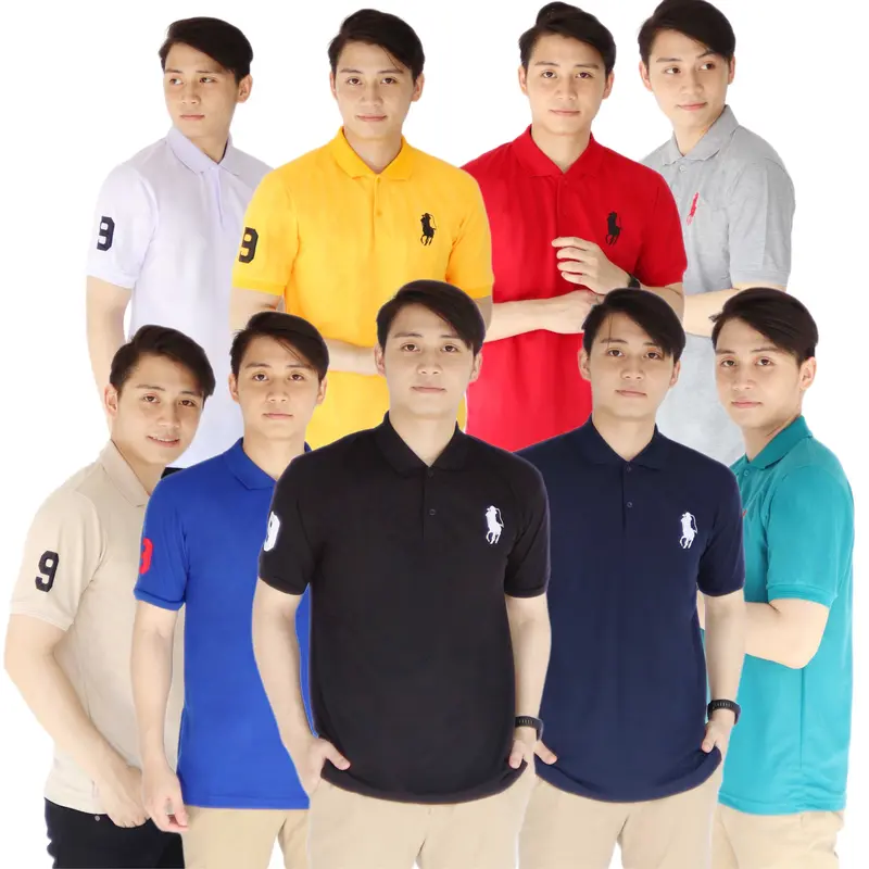 Kaospolos - T shirt Kaos pria berkerah logo bordir | Kaos kerah pria lengan pendek Katun Hitam Panjang 0