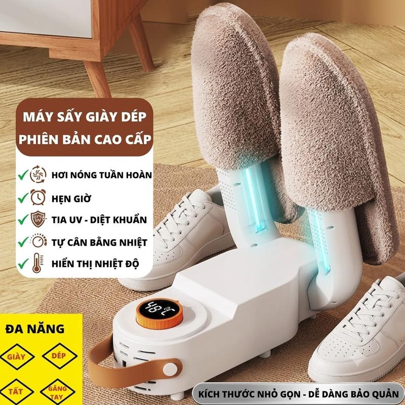 Máy Sấy Giày Dép Đa Năng Có Màn Hình Hiển Thị - Hơi Nóng Tuần Hoàn Khử Mùi Diệt Khuẩn UV Hẹn Giờ Tự Động