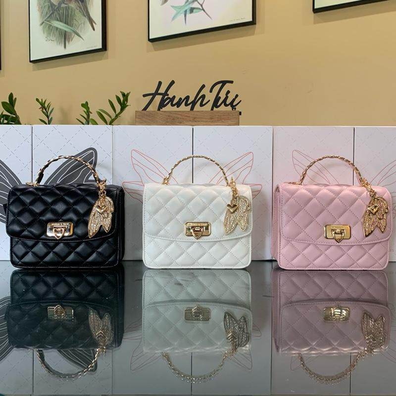 CÓ HỘP+CHARM Túi xách nữ quai kim loại kèm charm cánh bướm size 20cm Tuixach caocap