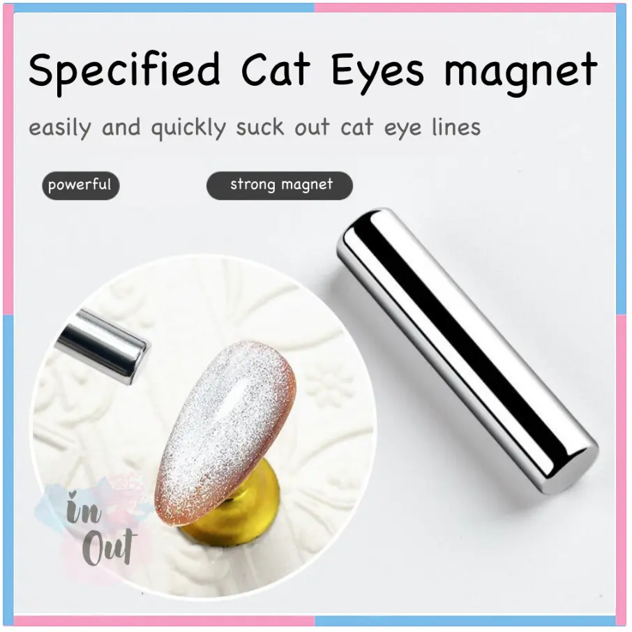 Double-sided Cat eyes Magnet Mini Silinder Gel Nail Polish / Magnet Mata Kucing mini Nail Art tools magnet silinder bulat kecil panjang Gel Polish Kutek gel Cat eye Silver Crystal cat eye magnet KU059