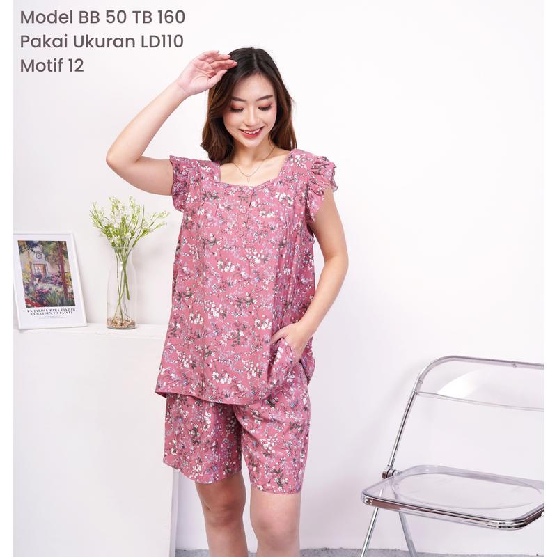 [ SALLY ] LD110/120/130/140 Setelan Baju Tidur Rayon Premium Motif Yukensi Celana Pendek Standar Jumbo Bigsize Busui-Friendly 4