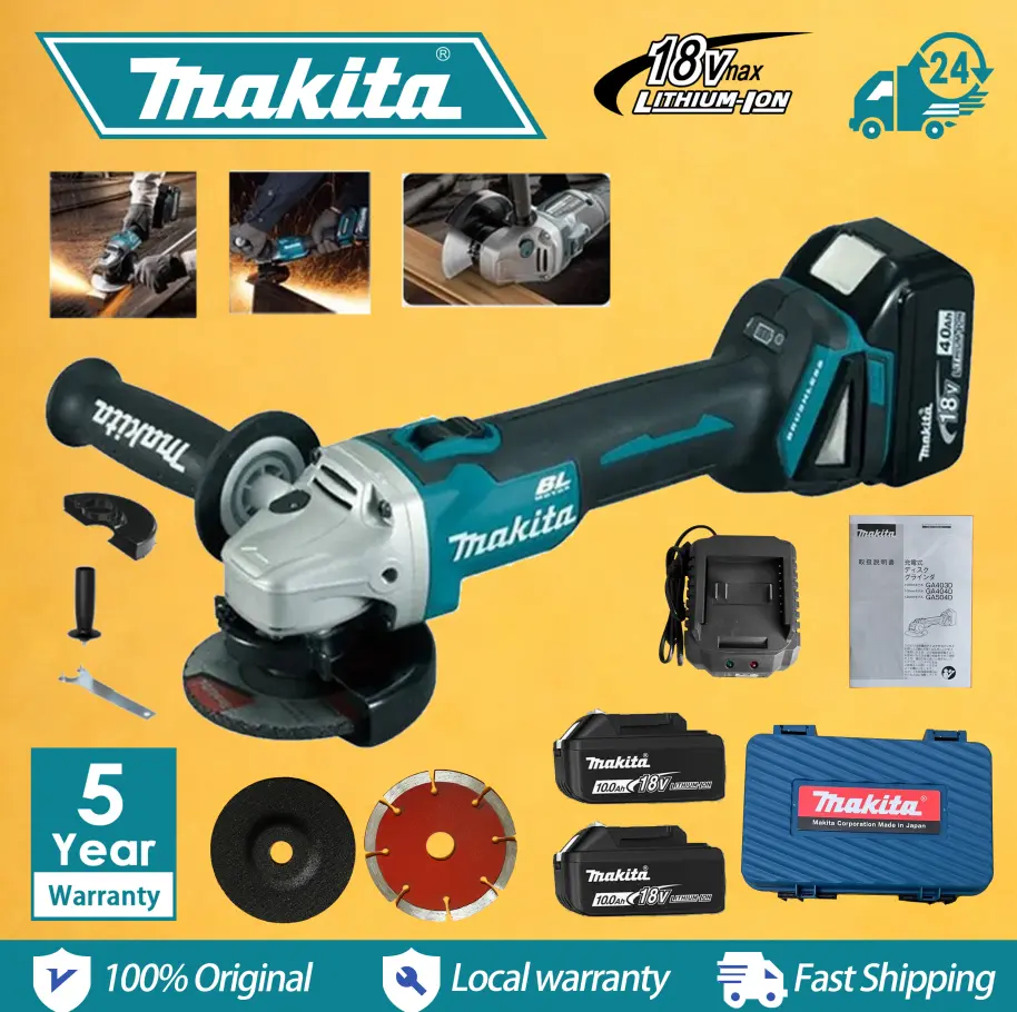 18V Gerinda Sudut Nirkabel Asli Impor Jepang 4 Tahun Garansi Lokal Indonesia 7 Inch Tanpa Karbon Multifungsi Pemotong Pemoles Lithium-ion--GA 504D