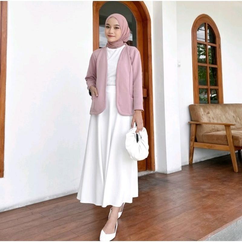 Blazer WANITA Kekinian Scuba polos Tanpa kancing Nabila Blazer Outer OOTD Basic Jaket Cewek Atasan Casual Panjang Hitam Tebal 1