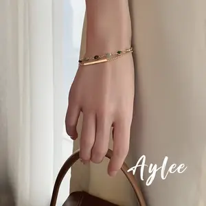 【Aylee】Gelang Batu Permata Lapisan Ganda Wanita Gelang Baja Titanium Emas Gelang Tanpa Kehilangan Warna Gelang Anti Alergi yang Dapat Dicuci Bracelets B548