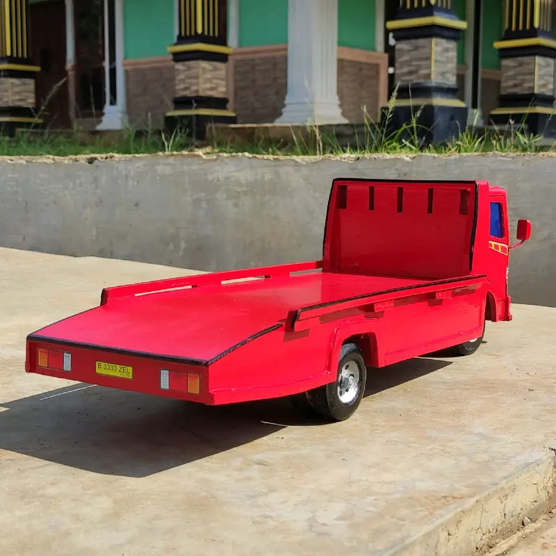 miniatur mobil mainan anak laki truk oleng kayu model truck towing p 50cm foto real pict 3