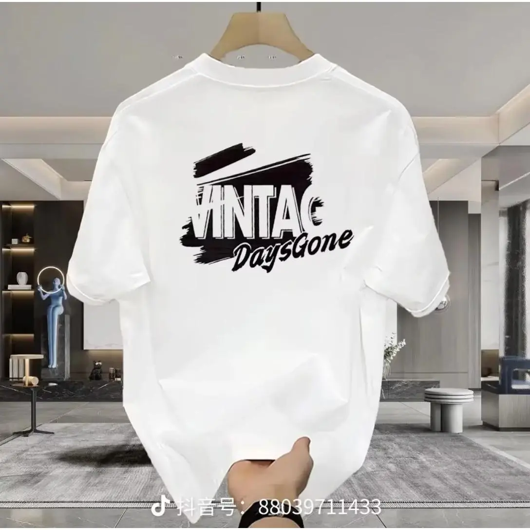Short Sleeve T-shirt Men's Fashion Brand Summer Loose Half Sleeve 2024 New Internet Hot Fashionable Ins Simple Printed Top