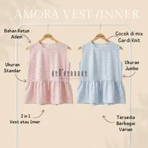 Efeme Amora Vest Inner Peplum Top Inner Cardigan Stripe Gingham Rompi Blouse Top Balon Atasan Wanita Korean Style Casual Katun Oversize