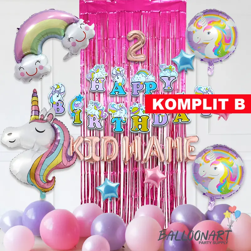 UNICORN SIMPLE DEKORASI SET/BALON FOIL/DEKORASI ULANG TAHUN ANAK PEREMPUAN Gold Rose 5