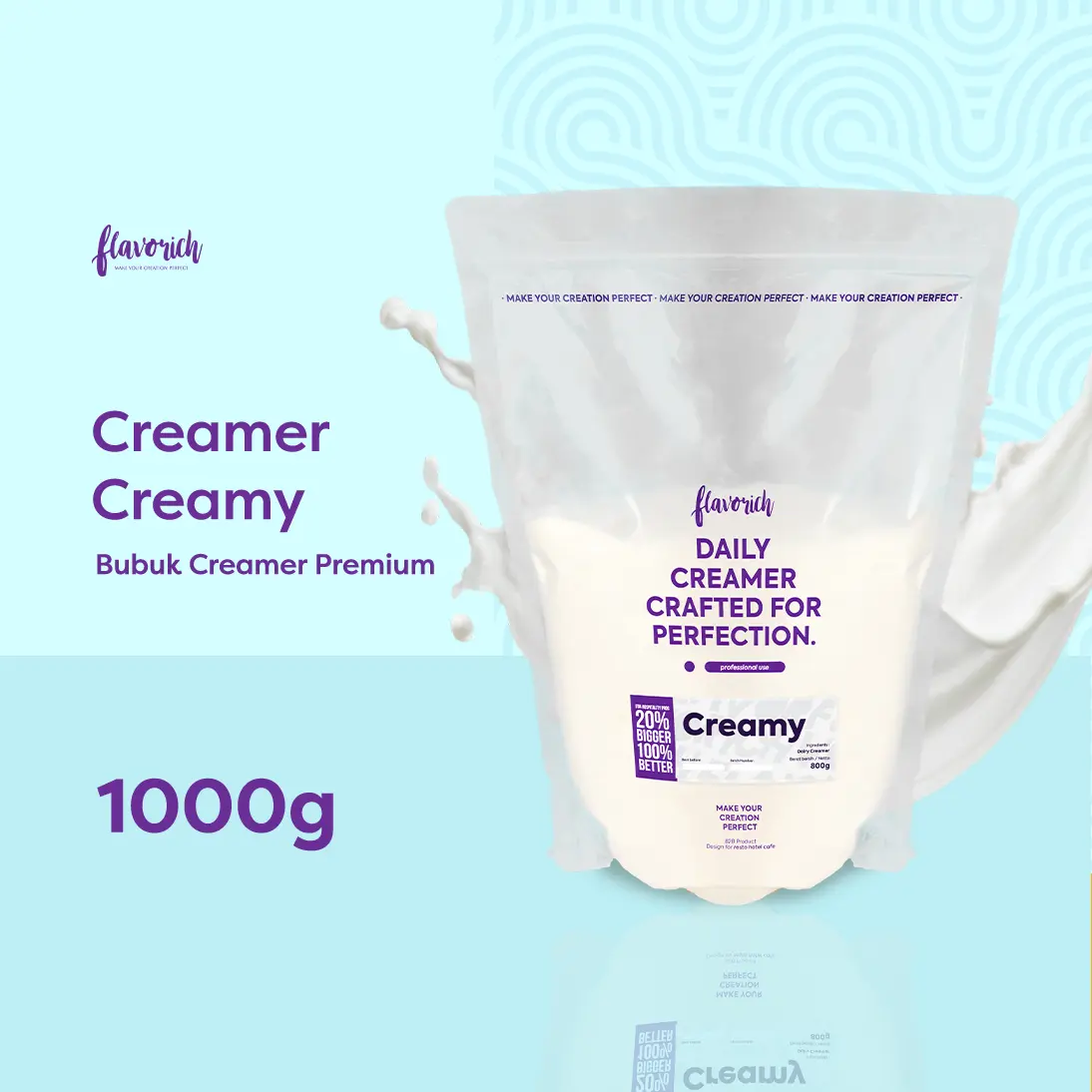 Flavorich Bubuk Creamer Premium Non Dairy Creamer Creamy Balance Milky 1kg Cocok untuk Kopi Susu Kekinian Rasa Padat dan Tekstur Mulus 1000g Baking