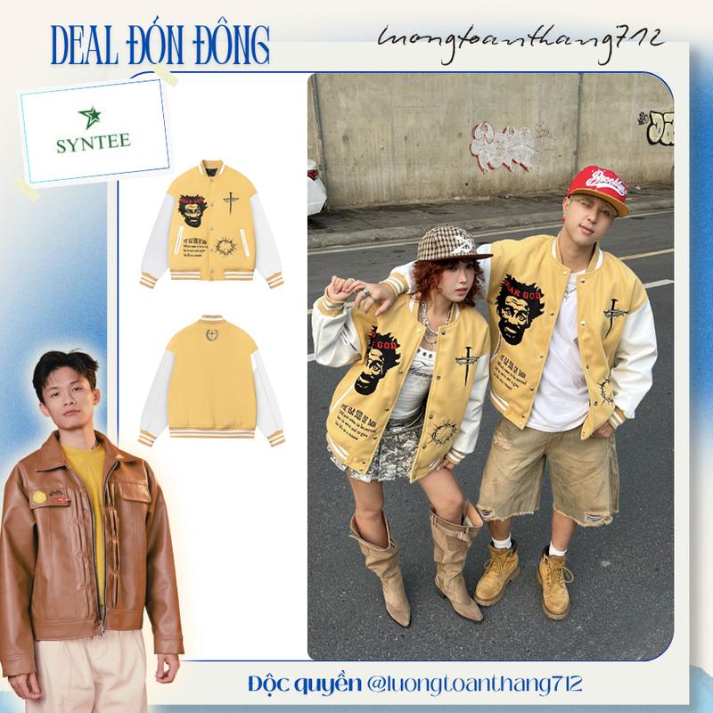 Lương Toàn Thắng Áo Khoác Varsity Dear GOD Premium Full Hình Thêu Chất Dạ phối tay Da SYNTEE