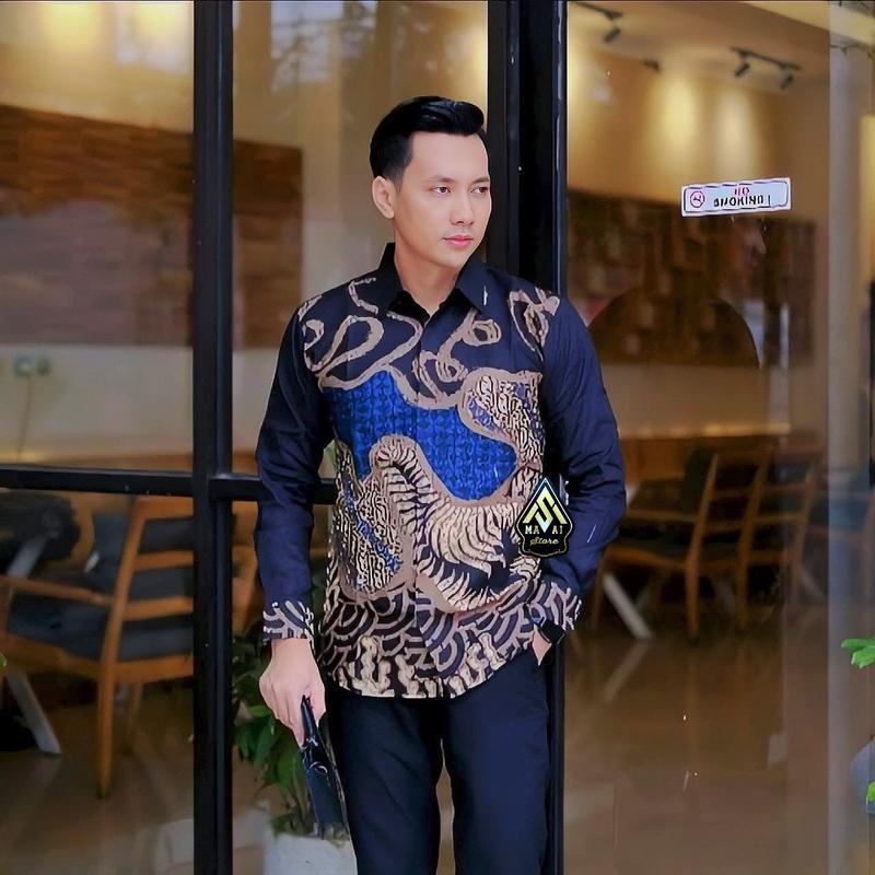 BATIK Slimfit lapis furing pria premuim bahan asli katun terbaru motif Kawangga coklat denim 2