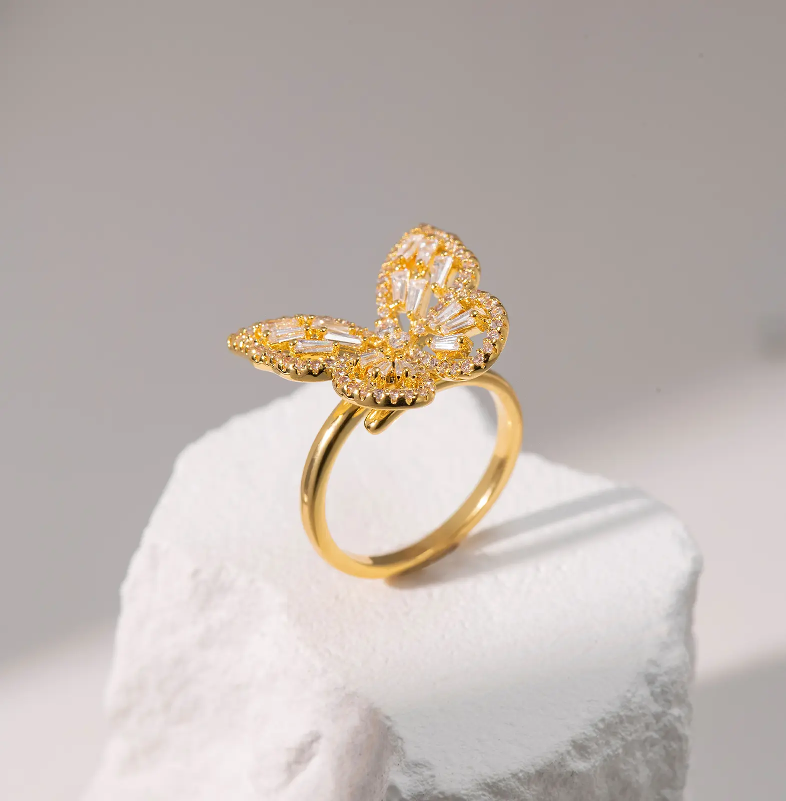 Elegant 18K Gold Plated Butterfly Ring for Women – Adjustable Open Ring with 3A Zirconia, Delicate Fashion Jewelry for Special Occasions & Gifts